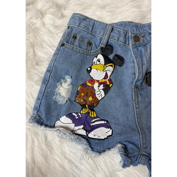 Mickey Mouse Disney Theme Denim Cut Off High Rise Shorts Women's Small - Picture 3 of 7